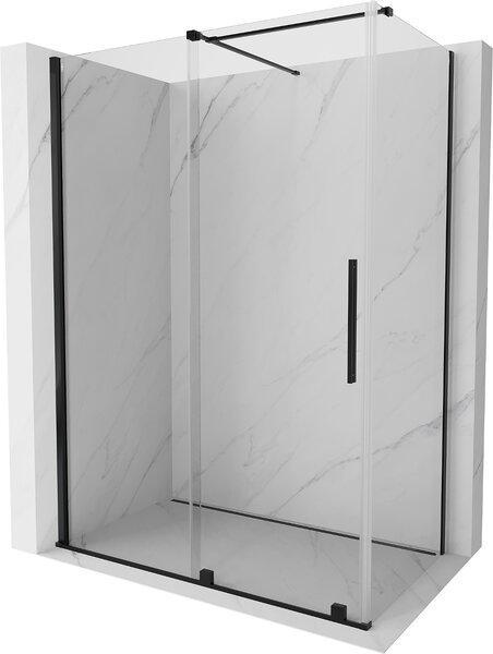Mexen Velar, sprchový kút s posuvnými dverami 140(dvere) x 70(stena) cm, 8mm číre sklo, čierna matná, 871-140-070-01-70