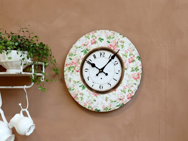 Nástenné hodiny s kvetinami Flowers de Provence – 34*3cm/ 1*AA - Chic Antique