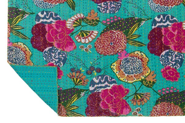 Veľký tyrkysový bavlnený pléd s prešívaním Beach Plaid- 270*220*0,5 cm - J-Line by Jolipa