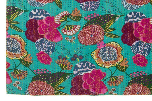 Veľký tyrkysový bavlnený pléd s prešívaním Beach Plaid- 270*220*0,5 cm - J-Line by Jolipa