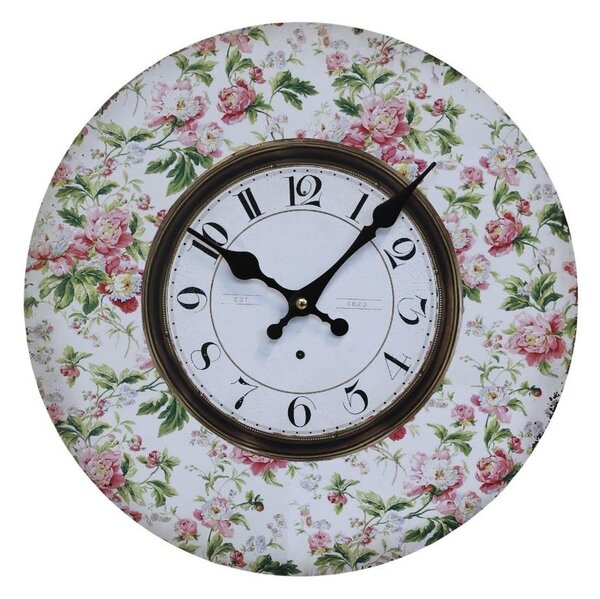 Nástenné hodiny s kvetinami Flowers de Provence – 34*3cm/ 1*AA - Chic Antique