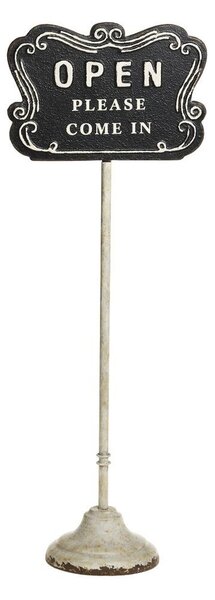 Čierno-béžová antik liatinová ceduľa Open/ Closed na nohe – 25*15*70 cm - Chic Antique