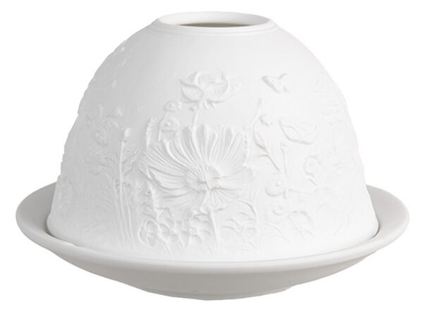 Biely porcelánový svietnik na čajovú sviečku s kvetinami Paollo - Ø 12*8 cm - Clayre & Eef