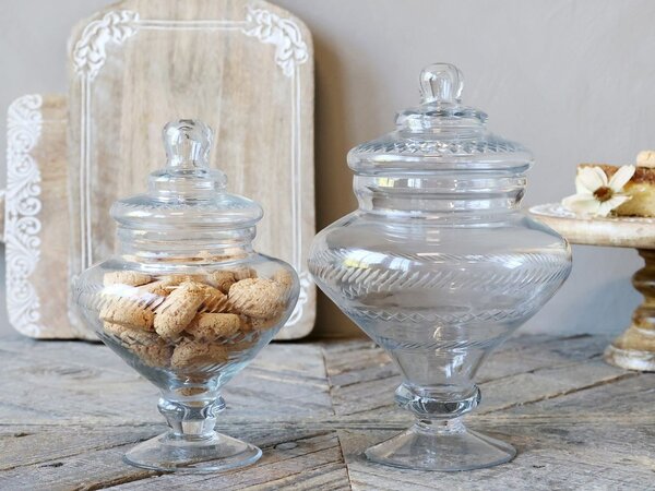 Sklenená nádoba dóza na nohe s vekom Trinna - Ø 15*23 cm / 1 L - Chic Antique