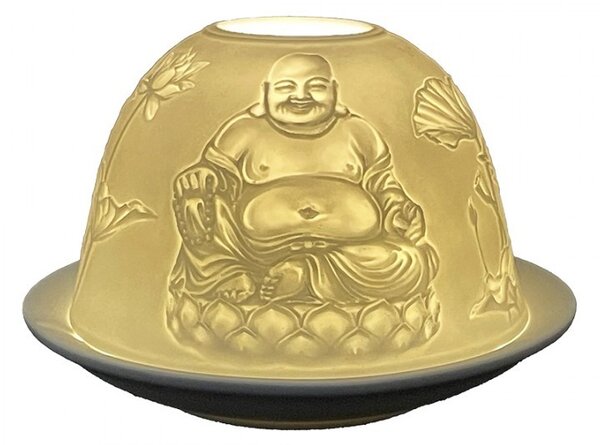 Biely porcelánový svietnik Paollo na čajovú sviečku Budha - Ø 12*8 cm - Clayre & Eef