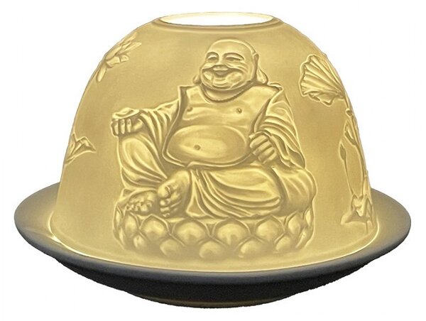 Biely porcelánový svietnik Paollo na čajovú sviečku Budha - Ø 12*8 cm - Clayre & Eef