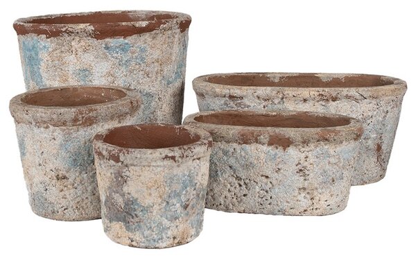 Dekoratívny béžovo-modrý antik terakotový džbán Teracci - Ø 12*10 cm - Clayre & Eef