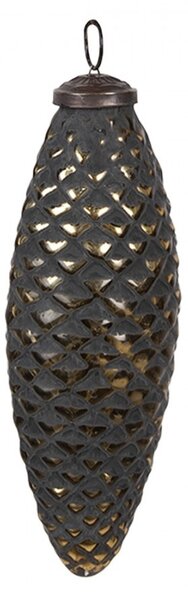 Čiernozlatá sklenená vianočná ozdoba v tvare šišky M - Ø 6*5*17 cm - Clayre & Eef