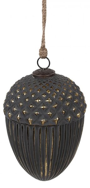 Čiernozlatá sklenená vianočná ozdoba v tvare žaluďa L - Ø 15*21 cm - Clayre & Eef