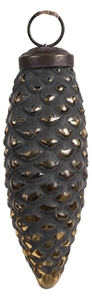 Čiernozlatá sklenená vianočná ozdoba v tvare šišky S - Ø 5*3*11 cm - Clayre & Eef