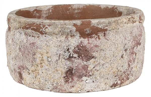 Dekoratívny béžovo-hnedý antik terakotový kvetináč Teracci M - Ø 18*8 cm - Clayre & Eef