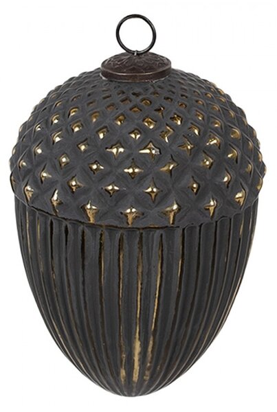 Čiernozlatá sklenená vianočná ozdoba v tvare žaluďa L - Ø 15*21 cm - Clayre & Eef