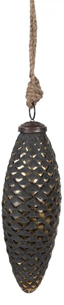 Čiernozlatá sklenená vianočná ozdoba v tvare šišky M - Ø 6*5*17 cm - Clayre & Eef