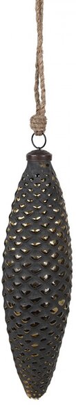Čiernozlatá sklenená vianočná ozdoba v tvare šišky L - Ø 7*6*24 cm - Clayre & Eef