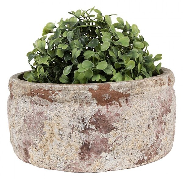 Dekoratívny béžovo-hnedý antik terakotový kvetináč Teracci M - Ø 18*8 cm - Clayre & Eef