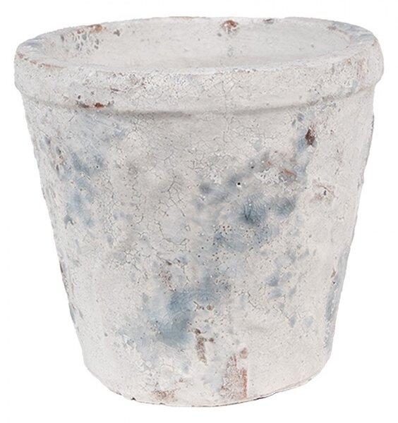 Bielo-sivý antik terakotový kvetináč Teracci M - Ø 12*11 cm - Clayre & Eef