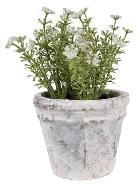 Bielo-sivý antik terakotový kvetináč Teracci S - Ø 10*8 cm - Clayre & Eef
