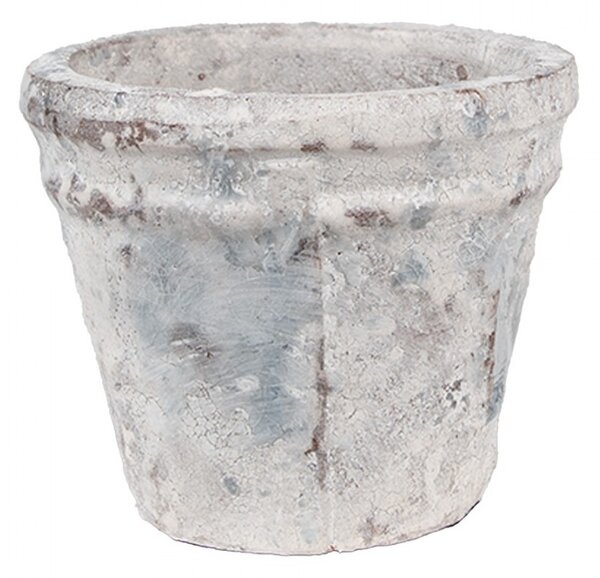 Bielo-sivý antik terakotový kvetináč Teracci S - Ø 10*8 cm - Clayre & Eef