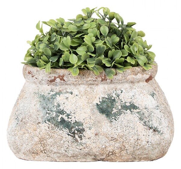 Dekoratívny béžovo-zelený antik terakotový kvetináč Teracci - 17*13*9 cm - Clayre & Eef