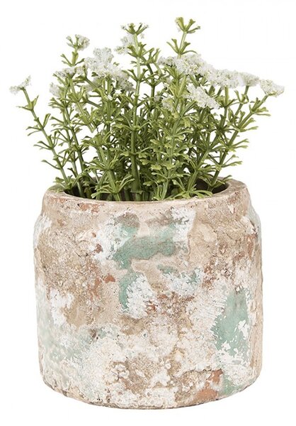 Dekoratívny béžovo-zelený antik terakotový kvetináč Teracci - Ø11*9 cm - Clayre & Eef