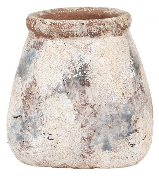 Dekoratívny béžovo-zelený antik terakotový kvetináč Teracci - 10*10*10 cm - Clayre & Eef