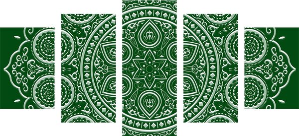 5-dielny obraz jemná etnická Mandala v zelenom prevedení