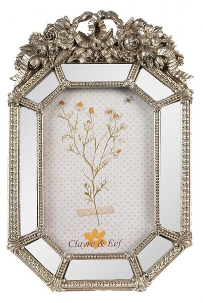 Strieborný antik fotorámik so zrkadlami a kvetmi Romantique - 15*3*24 cm / 10*15 cm - Clayre & Eef