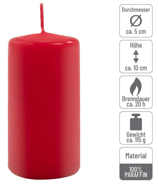 Červená parafínová sviečka 10 cm, 20 h horenia, sada 8 ks