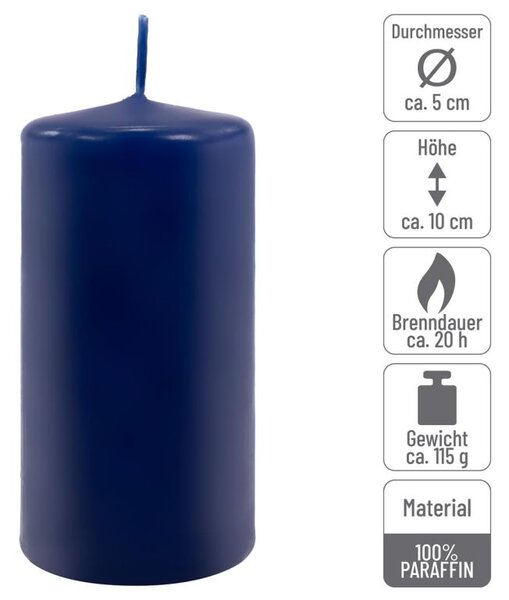Modrá parafínová sviečka 10 cm, 20 h horenia, sada 8 ks