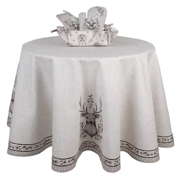 Tablecloth ? 170 Cm Beige Cotton Deer Round Table Cloth - 170,00 cm - Clayre & Eef