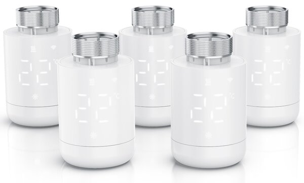 Sada 5 kusov termostatov na vykurovanie s Wi-Fi pripojením, ovládanie cez aplikáciu, programovanie na 7 dní, LED displej, otočný regulátor, detekcia otvoreného okna, ochrana proti zamrznutiu, termostat na vykurovanie, 5 kusov, biela farba