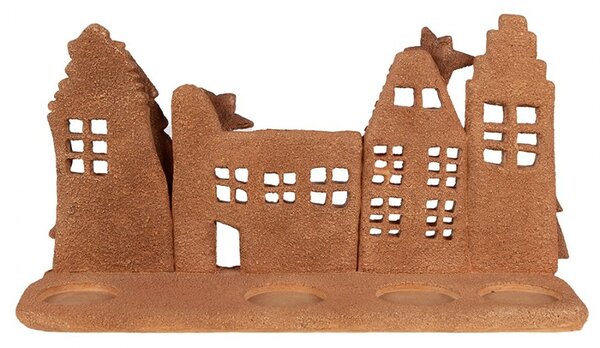 Svietnik perníkové mestečko na 4 čajové sviečky Gingerbread House - 27*9*15 cm - Clayre & Eef