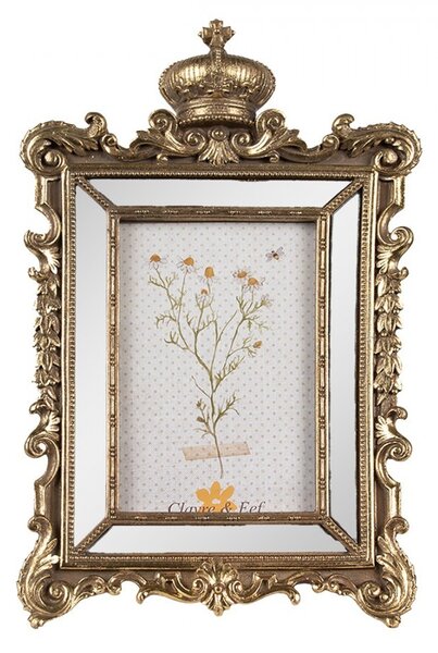 Zlatý antik fotorámik so zrkadlami a korunkou Baroque - 18*3*30 cm / 10*15 cm - Clayre & Eef