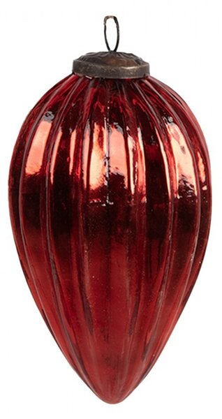 Červená sklenená vianočná ozdoba s vrúbkami M - Ø 7*11 cm - Clayre & Eef