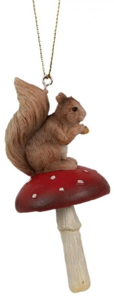 Závesná dekorácia veverička na muchotrávke - 4*4*9 cm - Clayre & Eef