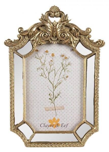 Zlatý antik fotorámik so zrkadlami a ornamentmi - 15*3*22 cm / 10*15 cm - Clayre & Eef