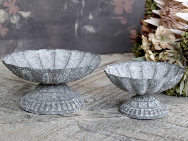 Zinková antik dekoračná plechová miska na nohe Wallier - Ø 16*8 cm - Chic Antique