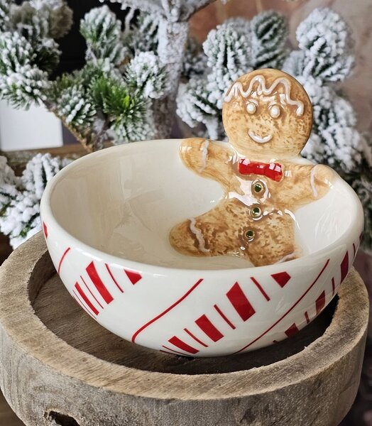Biela keramická miska Perníček Gingerbread - Ø 12*6 cm / 250 ml - Clayre & Eef
