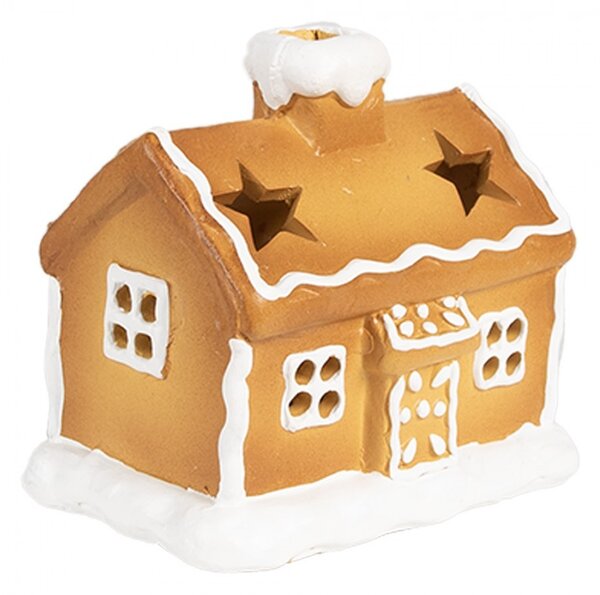 Keramický svietnik perníková chalúpka Gingerbread House - 11 * 8 * 10 cm - Clayre & Eef