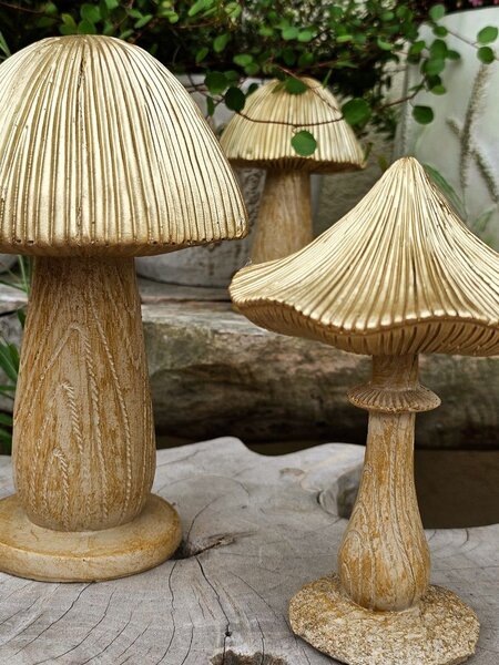 Béžovo-zlatá dekorácia huba Mushroom - Ø 13*20 cm - Clayre & Eef