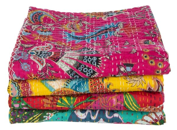 Tyrkysový bavlnený pléd s prešívaním Beach Plaid - 180*130 cm - J-Line by Jolipa