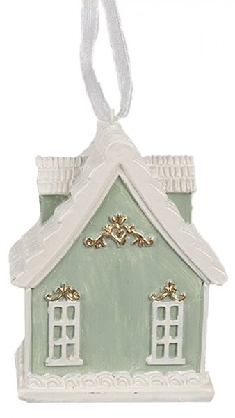 Zelená závesná vianočná ozdoba perníková chalúpka Gingerbread - 6*4*8 cm - Clayre & Eef