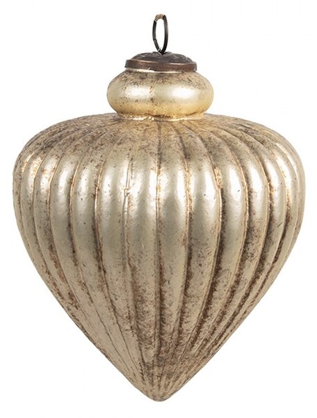Zlatá sklenená vianočná ozdoba s vrúbkami M - Ø 12*16 cm - Clayre & Eef