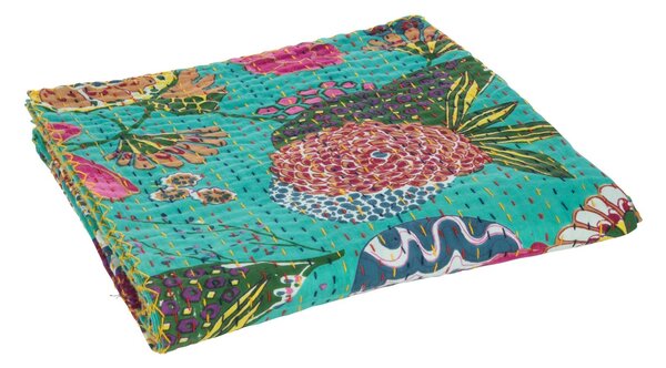 Tyrkysový bavlnený pléd s prešívaním Beach Plaid - 180*130 cm - J-Line by Jolipa