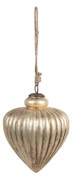 Zlatá sklenená vianočná ozdoba s vrúbkami M - Ø 12*16 cm - Clayre & Eef