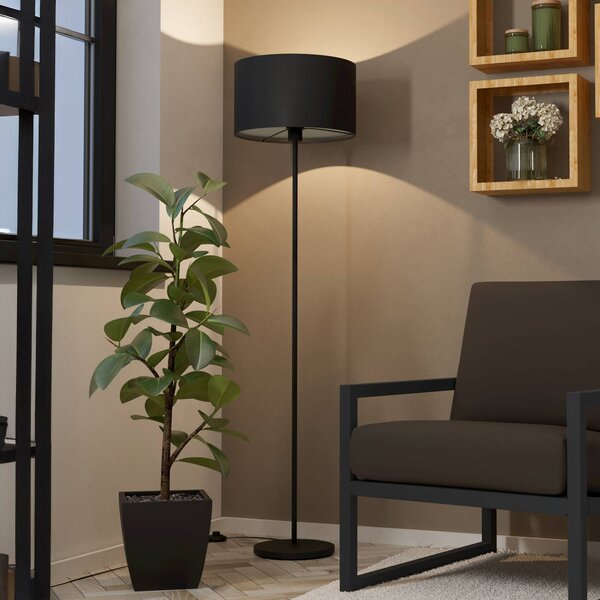 Stojacia lampa Maserlo, čierna, výška 151 cm, látka/oceľ, Čierna, Obývacia izba / jedáleň, kov, Moderný, Stojaca lampa