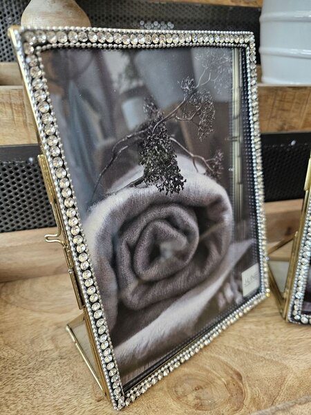 Zlatý kovový fotorámik s kamienkami Jewel L - 15*20 cm - J-Line by Jolipa
