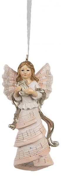Závesná vianočná dekorácia anjel hrajúci na harfu - 4*3*10 cm - Clayre & Eef