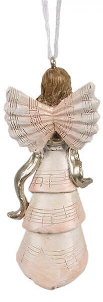 Závesná vianočná dekorácia anjel hrajúci na harfu - 4*3*10 cm - Clayre & Eef