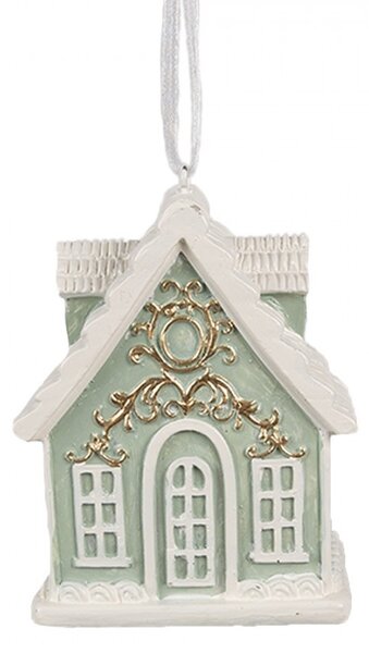 Zelená závesná vianočná ozdoba perníková chalúpka Gingerbread - 6*4*8 cm - Clayre & Eef